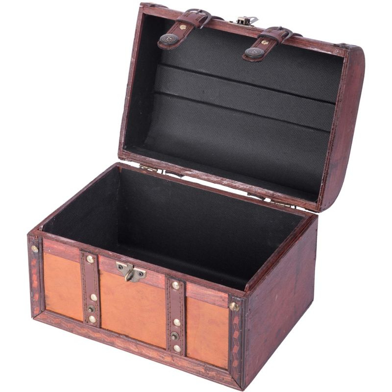Vintiquewise Decorative Wood Leather Treasure Box - Large Trunk