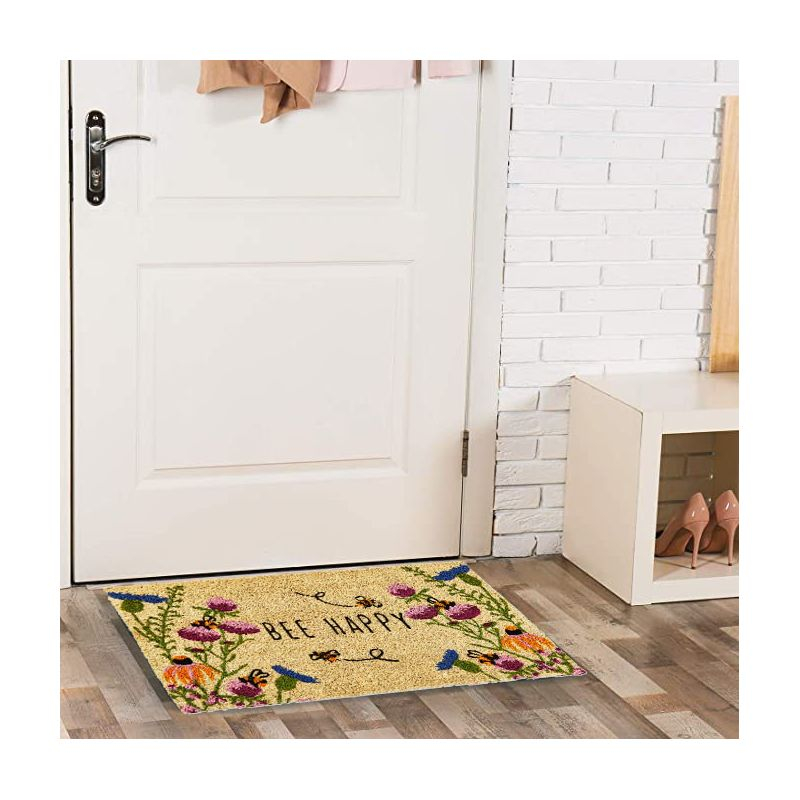 TAG 1'6" x 2'6"  Bee Happy Wildflower Coir Mat Rectangle Indoor and Outdoor Coir Door Welcome Mat