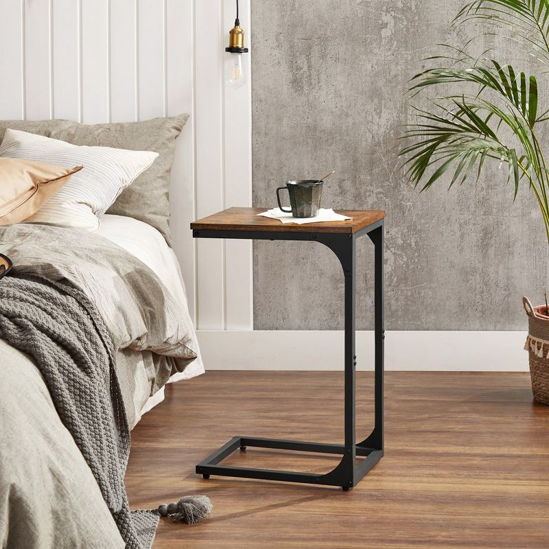 VASAGLE C-Shaped End Table, Small Side Table for Couch, Sofa Table with Metal Frame, Rustic Brown and Black