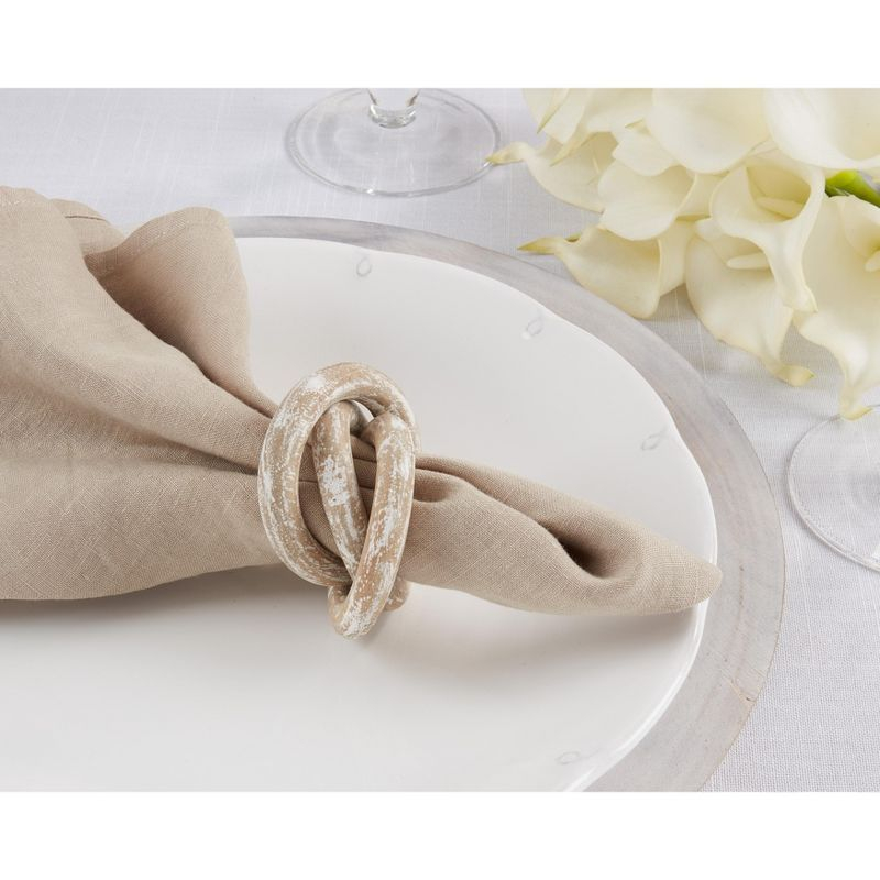 Saro Lifestyle Wooden Dinner Napkin Rings With Interlock Design, White, (Set of 4 pcs)