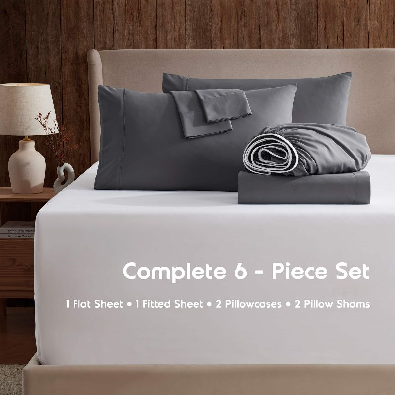 Nestl Extra Deep Pocket 6 Piece Sheet Sets, King Size Sheets & Pillowcases - Dark Gray