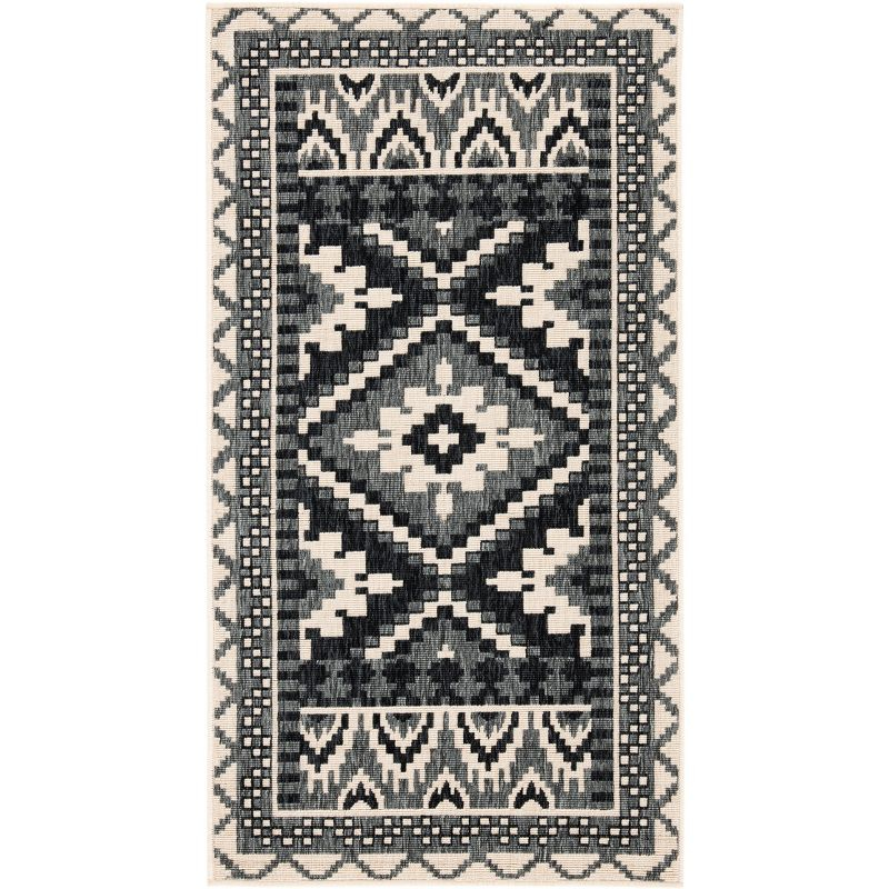 Veranda VER096 Power Loomed Indoor/Outdoor Accent Rug - Black/Beige - 2'7"x5' - Safavieh