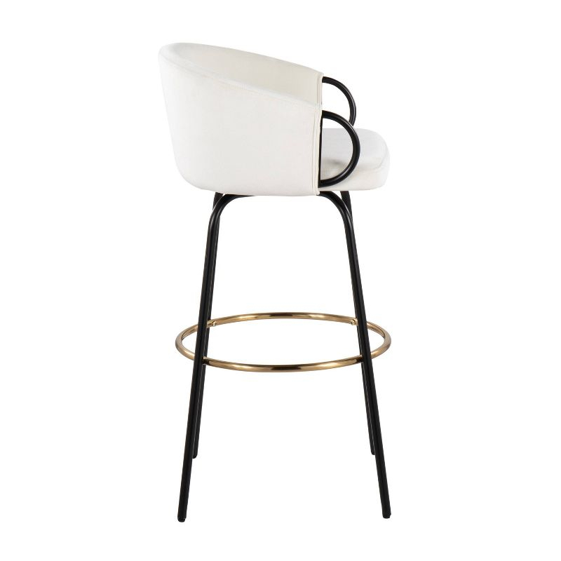 LumiSource Set of 2 Claire Barstools Black/Cream: Upholstered Velvet, Swivel, Fixed Height