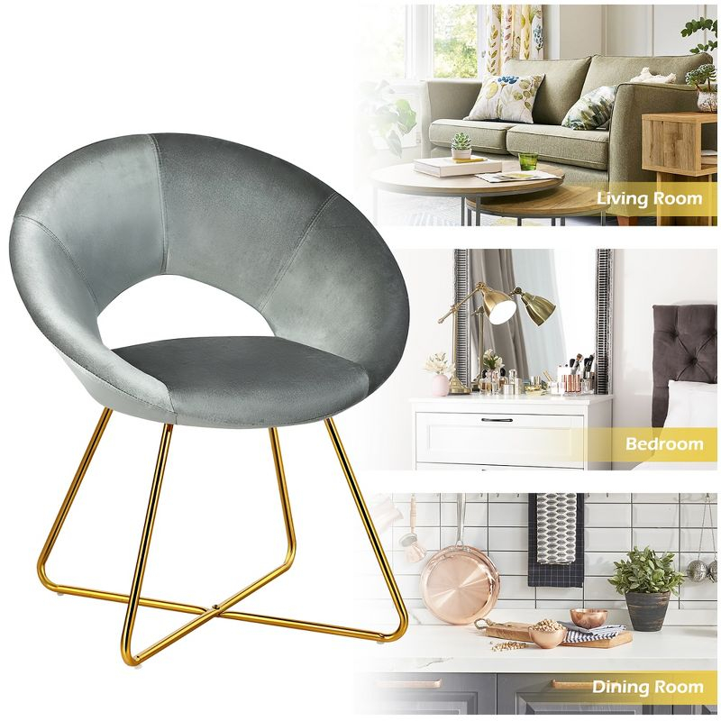 Costway Modern Velvet Accent Chair Upholstered Vanity Chair w/Golden Metal Leg Grey