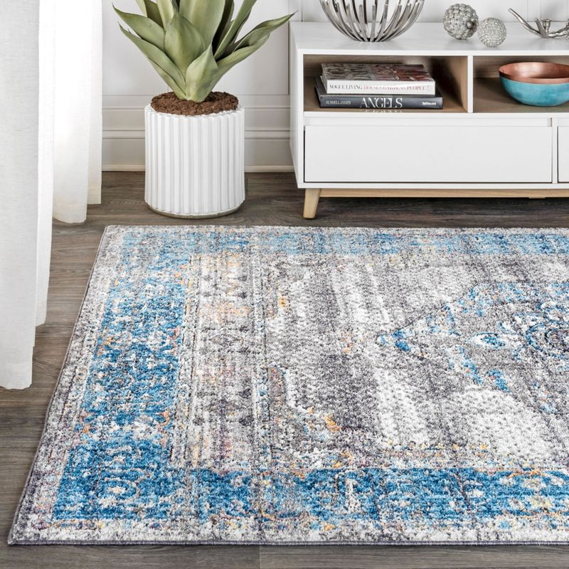 8'x10' Anatolia Vintage Medallion Area Rug, Peacock Blue/Gray - JONATHAN Y