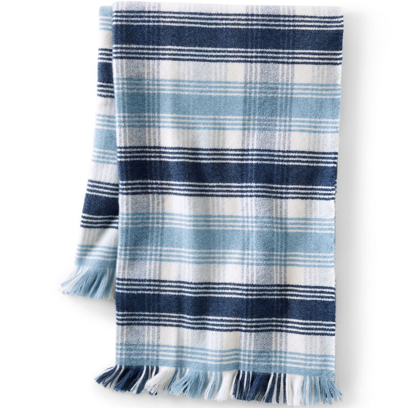 Lands' End Luxe Cashtouch Throw Blanket - 50x60 inches - Pale Slate Blue/Ivory Plaid