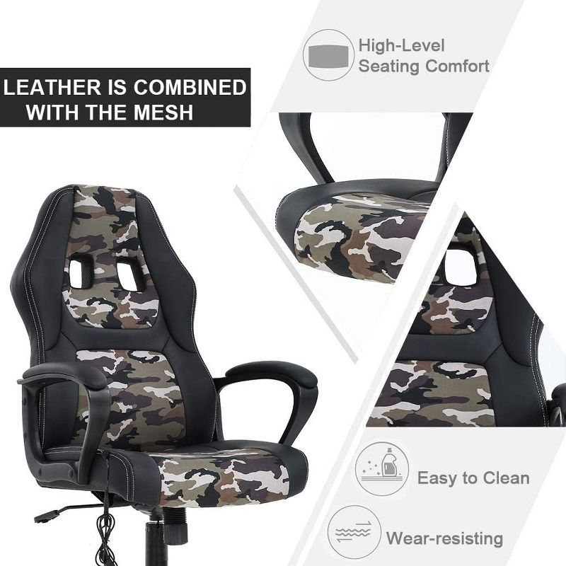 FDW Racing Gaming Chair Home Office Chair Ergonomic Desk Chair Massage PU Leather Computer Chair with Lumbar Support Headrest Armrest ,Camo