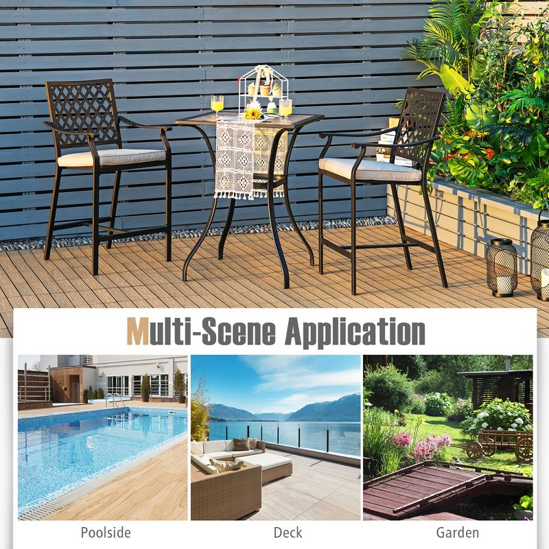 Costway 2PCS Patio Bar Stool Counter Height Cushioned Chair Armrest Garden Deck