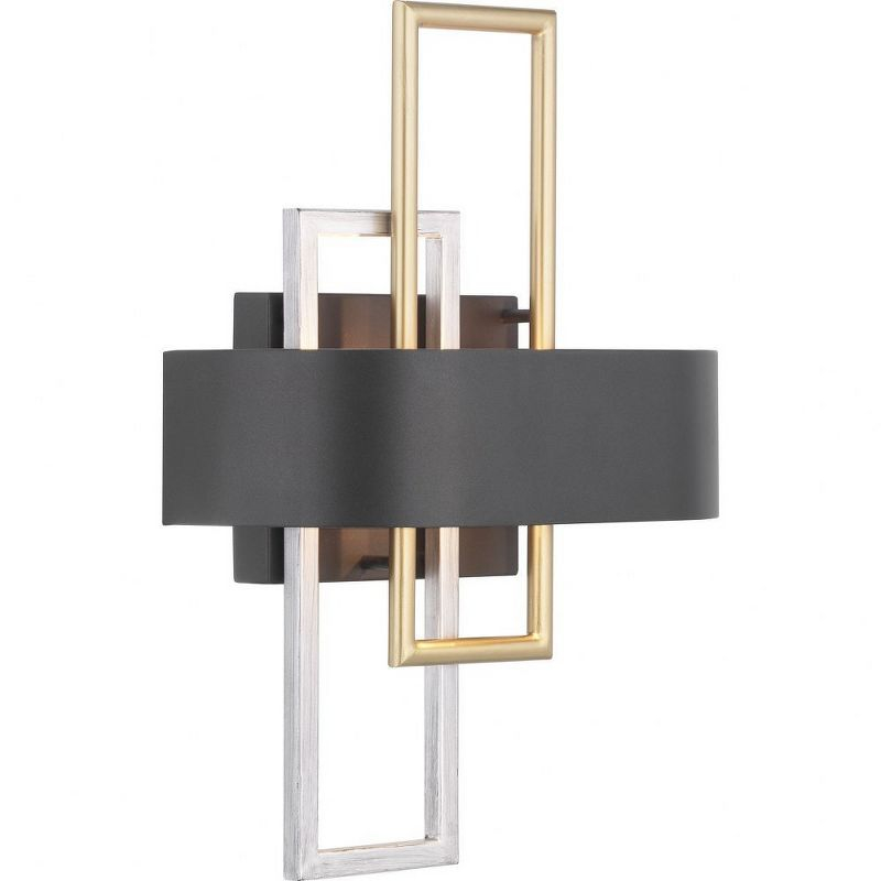 Progress Lighting Adagio 2-Light Wall Sconce, Black, Geometric Pattern, Steel, Damp Rated, Brushed Silver and Brass Accents