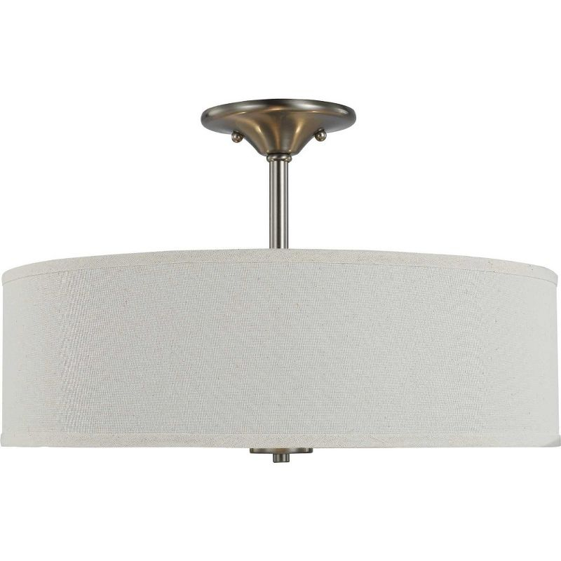 Progress Lighting, Inspire Collection, 3-Light Semi-Flush Mount, Antique Bronze, Off-White Linen Shade