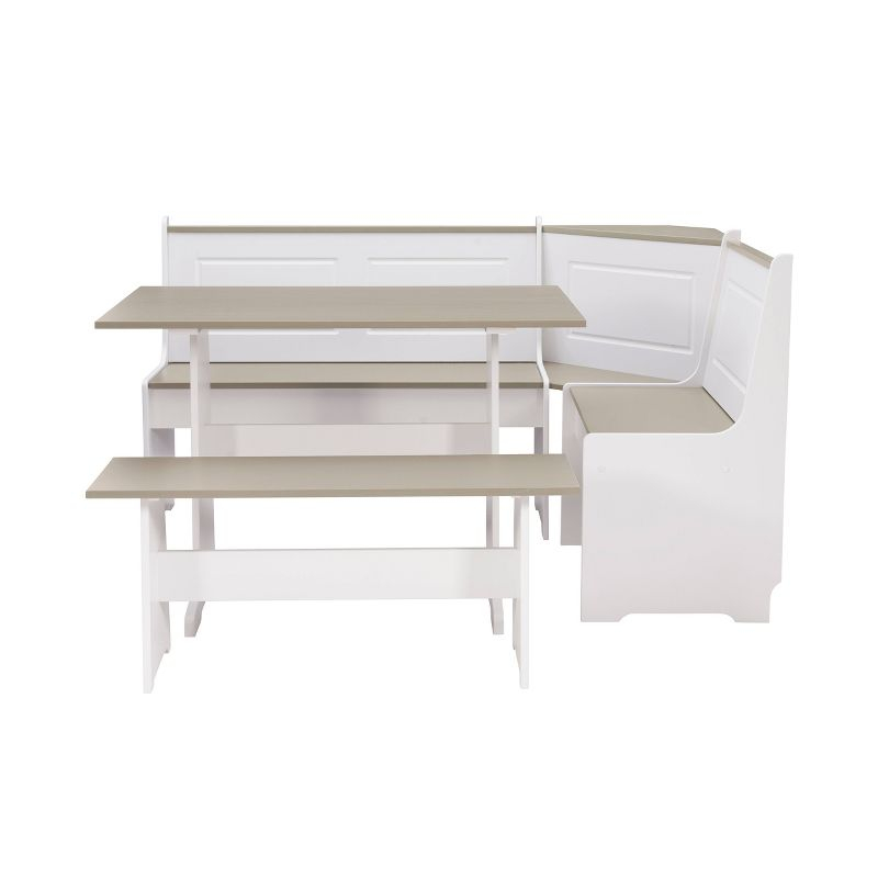 Linon 3pc Ardmore Breakfast Nook Storage Benches Dining Set White/Gray: Mid-Century Modern, Wood, 6-Seat Capacity