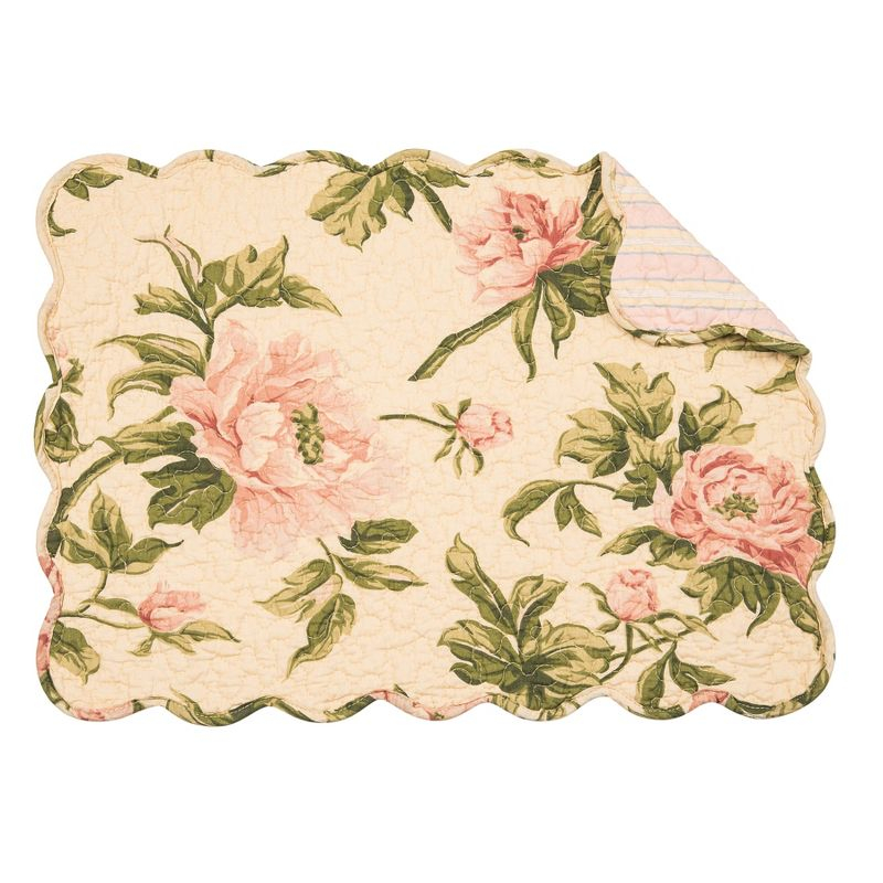 C&F Home 13" x 19" Journee Reversible Quilted Vintage Floral Scalloped  Spring & Summer Dining Tabletop Placemats, Set of 6