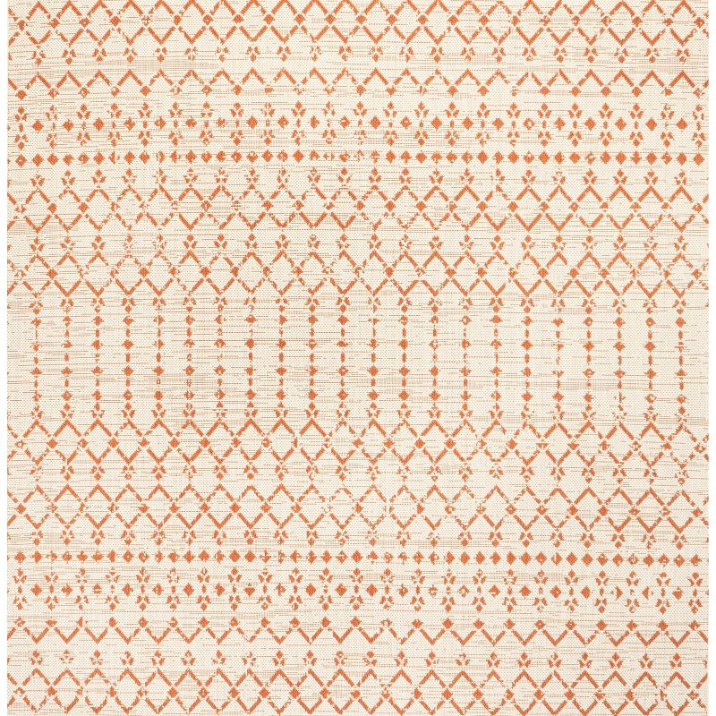 5' x 5' Ourika Moroccan Geometric Textured Weave Indoor/Outdoor Area Rug, Cream/Orange - JONATHAN Y
