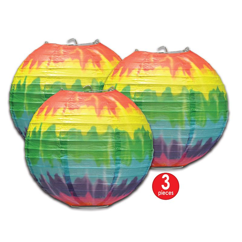 Beistle Tie-Dyed Paper Lanterns, 9.5", (3/Pkg) Multicolored