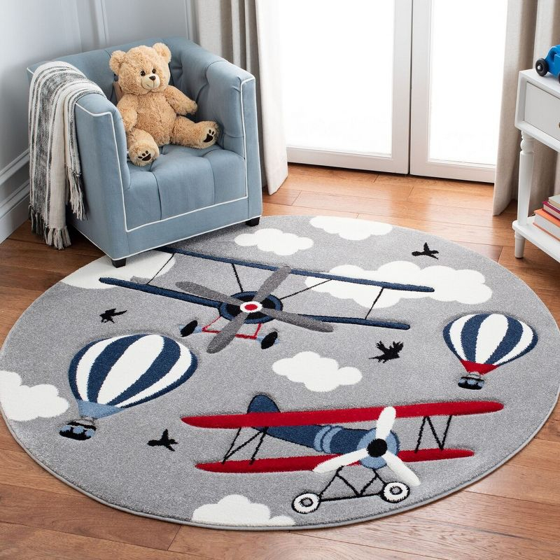 Carousel Kids  CRK137 Loomed Indoor Area Rug - Light Grey/Red - 5'3"x5'3" Round - Safavieh