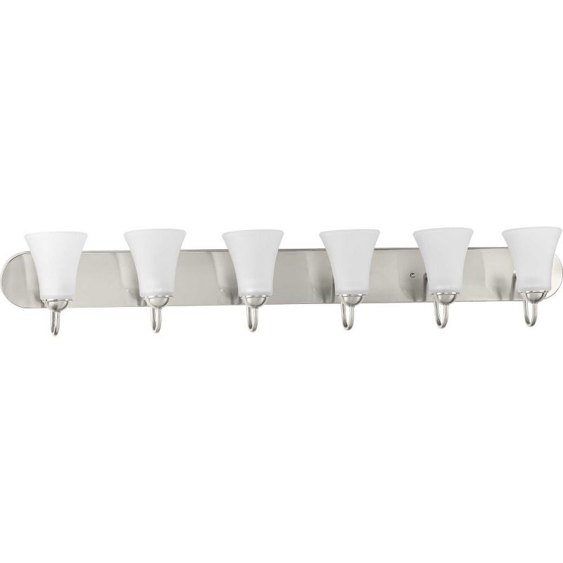 Progress Lighting, Classic Collection, 6-Light Bath, Brushed Nickel, Etched Glass Shades