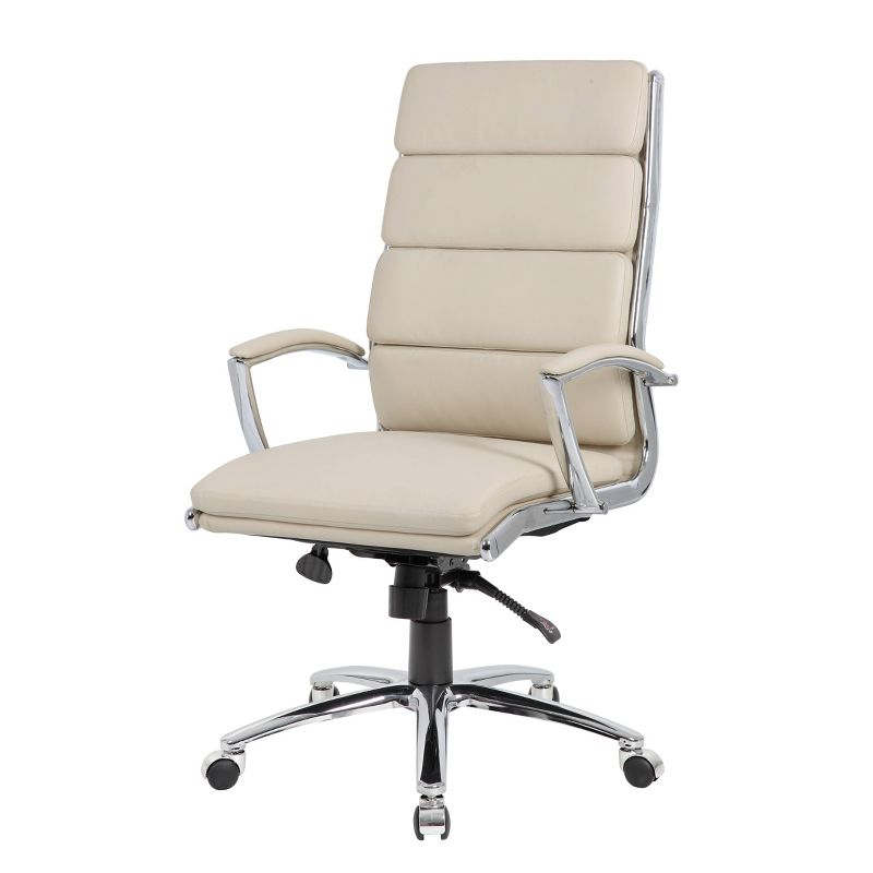 Contemporary Striped Executive Office Chair Beige with Lumbar Support & Casters - Boss Office Products