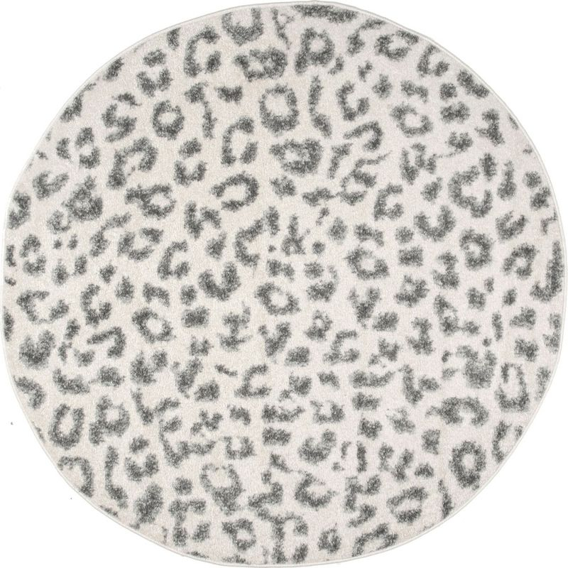Nuloom Leopard Animal Print 4 Round Accent Indoor Area Rug for Living Room Bedroom Dining Room Entryway Kitchen, Grey/Off White
