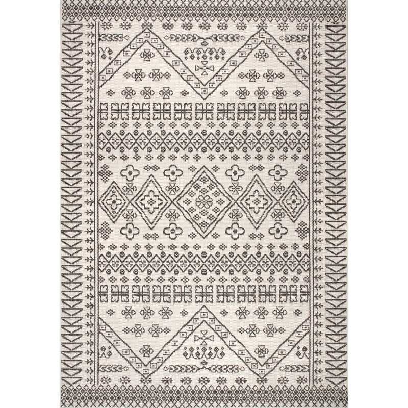 Nuloom Kandace Geometric 6x9 Indoor/Outdoor Area Rug for Living Room Patio Deck Front Porch Kitchen, Ivory/Grey