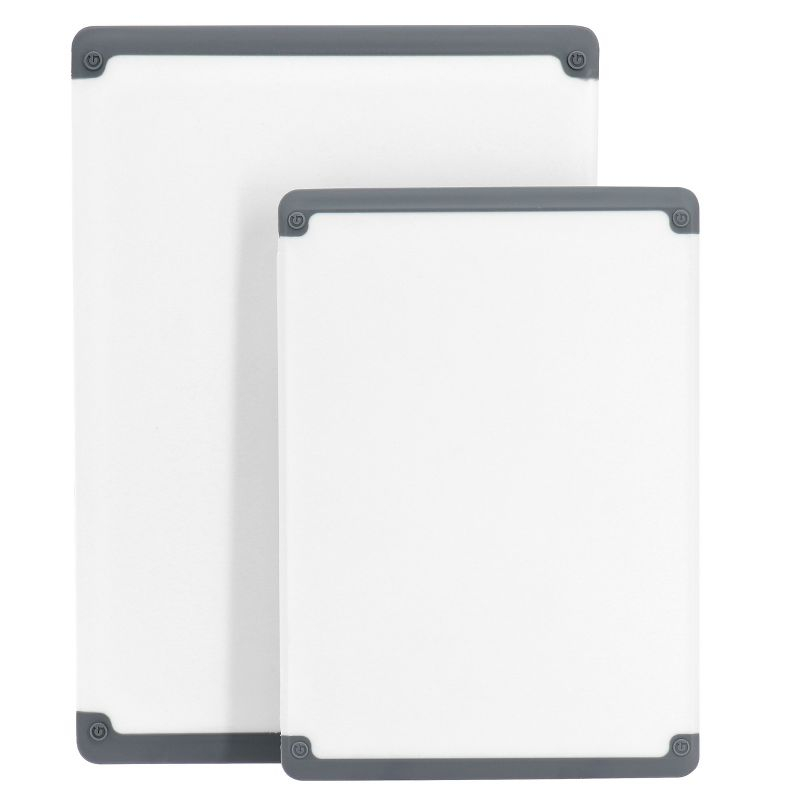 Oster Bergen 2 Piece Rectangular Plastic Cutting Board Set in White with Non-Slip Feet