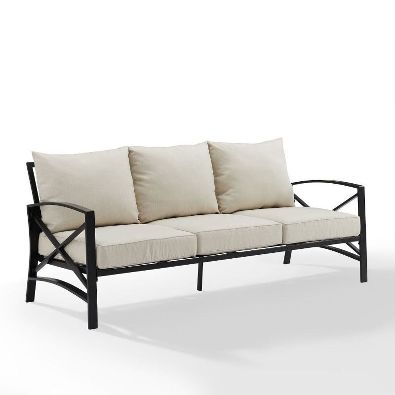Kaplan Outdoor Metal Sofa Oil Rubbed Bronze with Oatmeal Cushions - Crosley: Steel Frame, UV-Resistant, 3-Seater