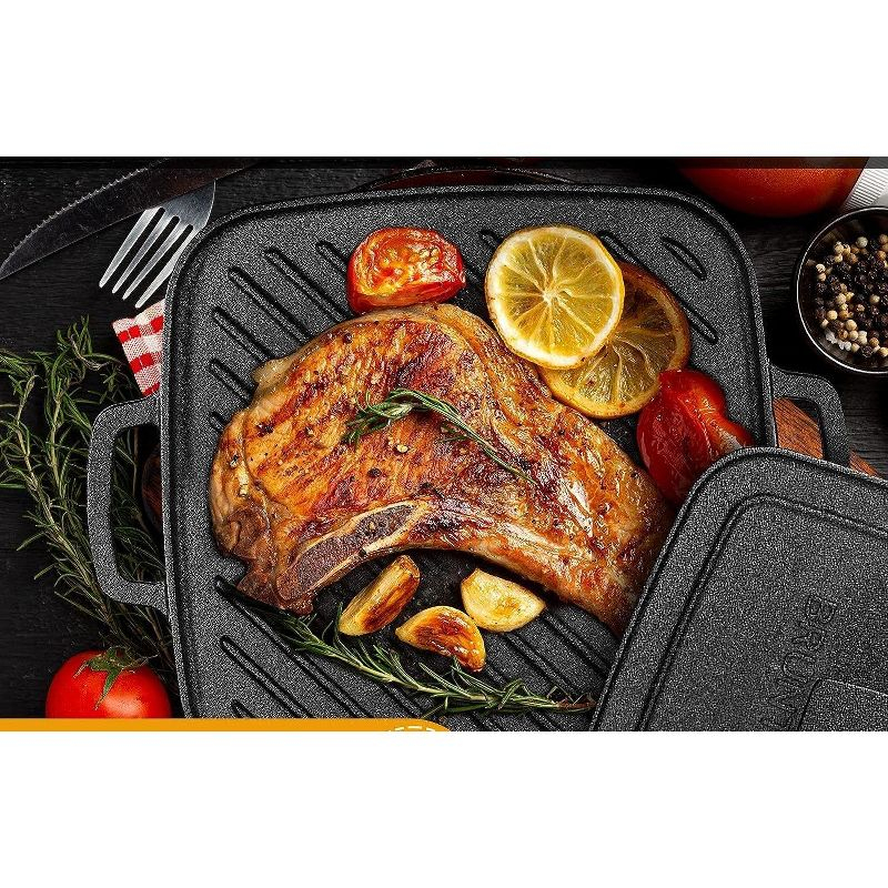 Bruntmor 10X10 2-in-1 Pre-Seasoned Square Cast Iron Reversible Griddle Grill Pan Cookware, Black