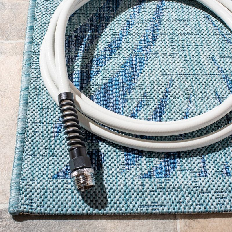 Courtyard CY7557 Power Loomed Indoor/Outdoor Area Rug - Aqua/Navy - 6'7"x6'7" - Safavieh.