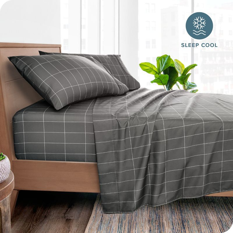 Twin Grid - Grey/White 3 Piece Printed Pattern Microfiber Sheet Set by Bare Home
