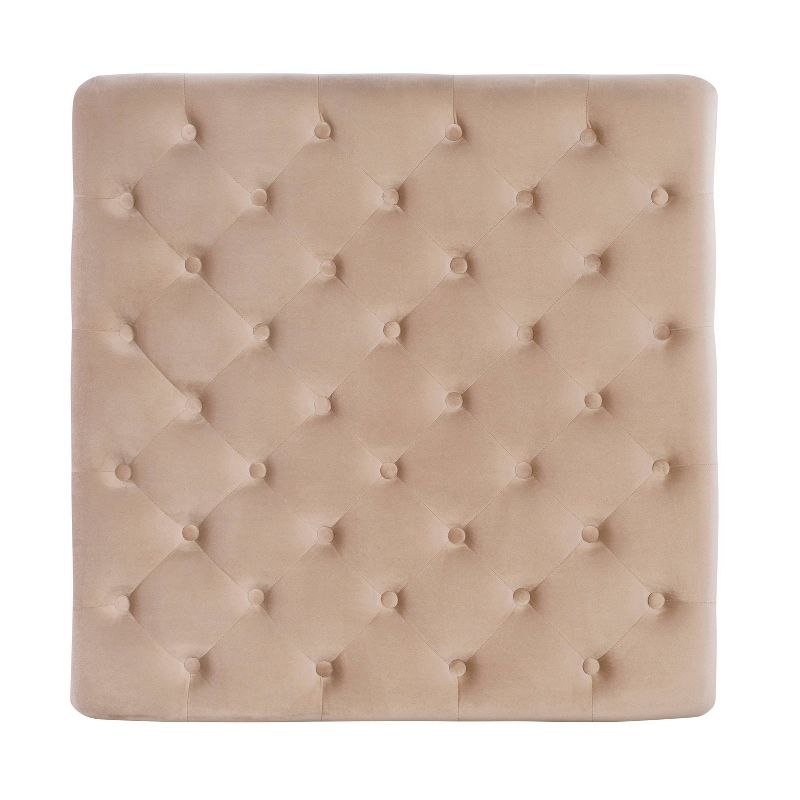 34.6" Isabelle Traditional Square Tufted Upholstered Wheeled Cocktail Ottoman Tan - Linon