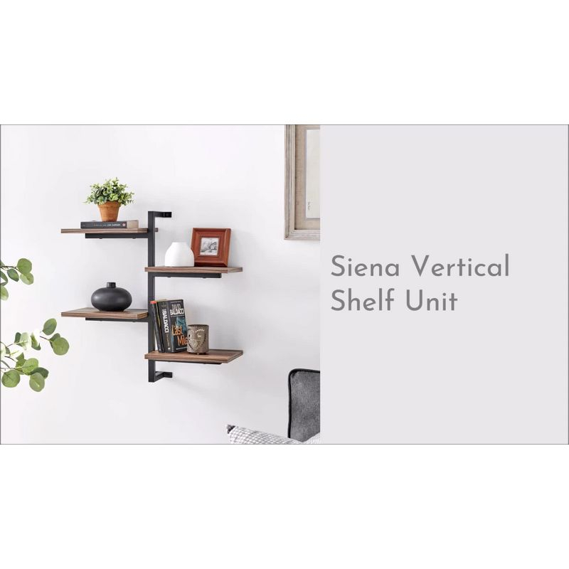4-Tier Sienna Vertical Wall Shelf Unit Black/Rustic - Danya B.: Industrial Iron Frame, Laminated Surface