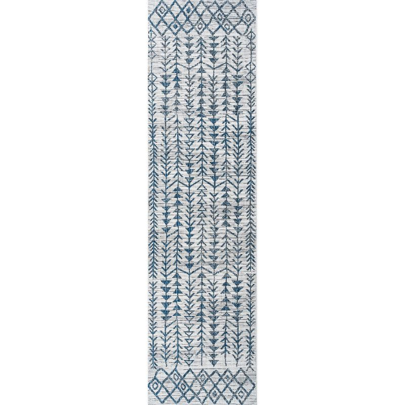 2'x8' Tokay Bohemian Styled Geometric Indoor/Outdoor Runner Rug, Ivory/Blue - JONATHAN Y
