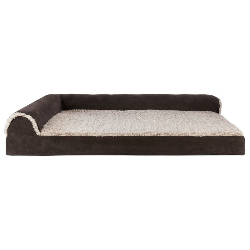 FurHaven Two-Tone Faux Fur & Suede Deluxe Chaise Lounge Orthopedic Sofa Dog Bed - Jumbo, Stone Gray