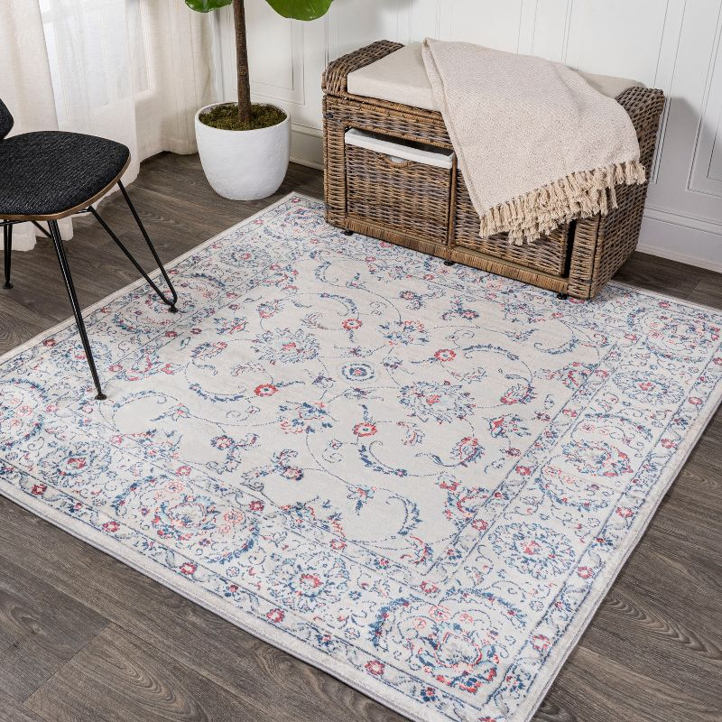 5'x5' Modern Persian Vintage Medallion Area Rug, Light Grey/Red - JONATHAN Y
