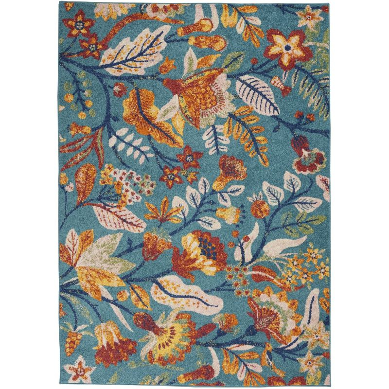 Nourison Allur Botanical Indoor Area Rug Turquoise Multicolor 5'3" x 7'3"