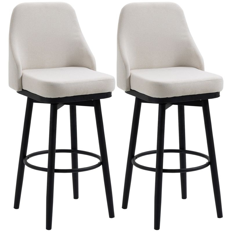 HOMCOM Extra Tall Bar Stools Set of 2, Modern 360° Swivel Barstools, Dining Room Chairs with Steel Legs and Footrest