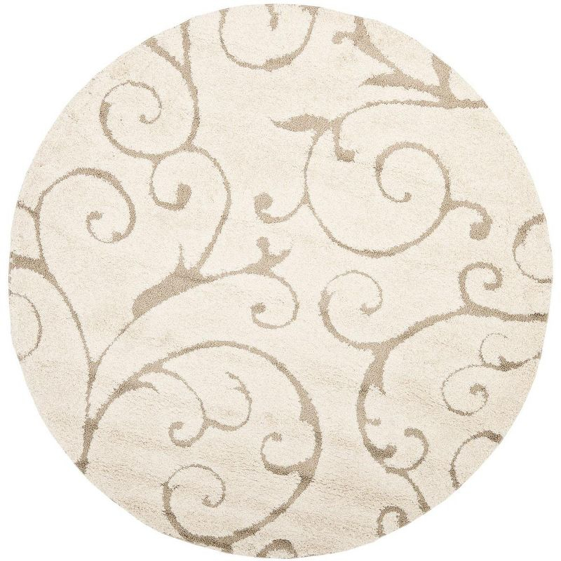 Florida Shag SG455 Power Loomed Indoor Area Rug - Cream/Beige - 5' round - Safavieh.