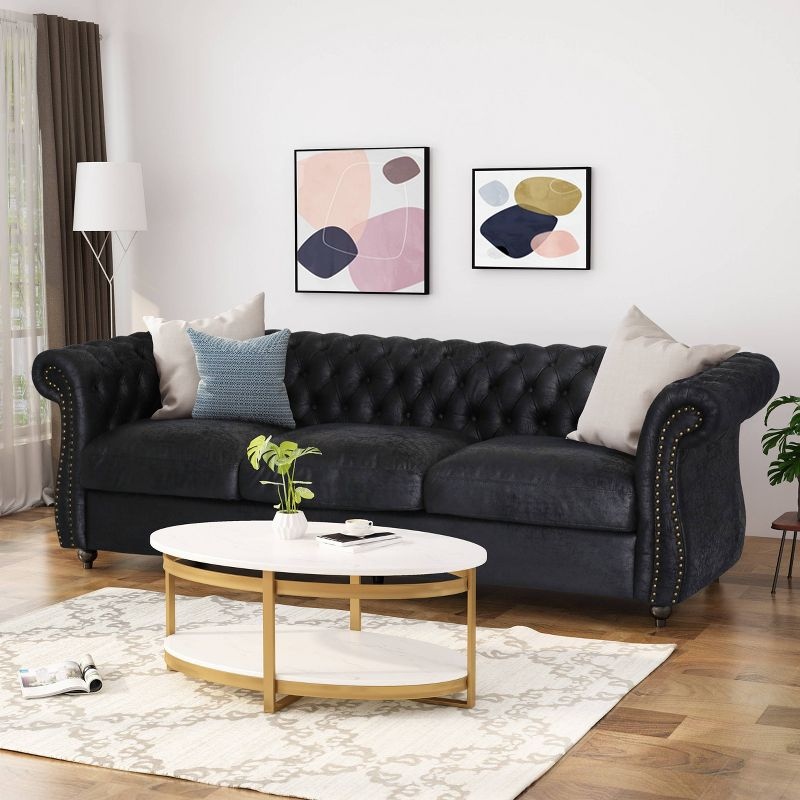 Somerville Chesterfield Sofa Black - Christopher Knight Home: Elegant Faux Leather, Nailhead Trim, Tufted Design