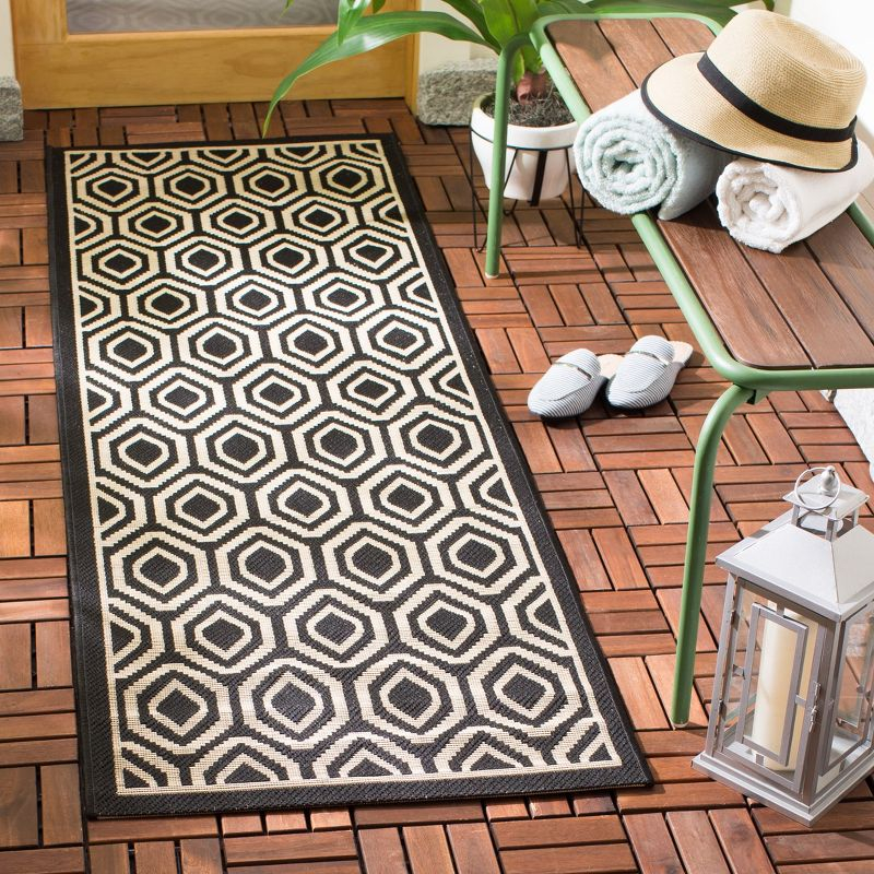 Courtyard CY6902 Power Loomed Indoor and Outdoor Runner Rug - Black/Beige - 2'3"x6'7" - Safavieh