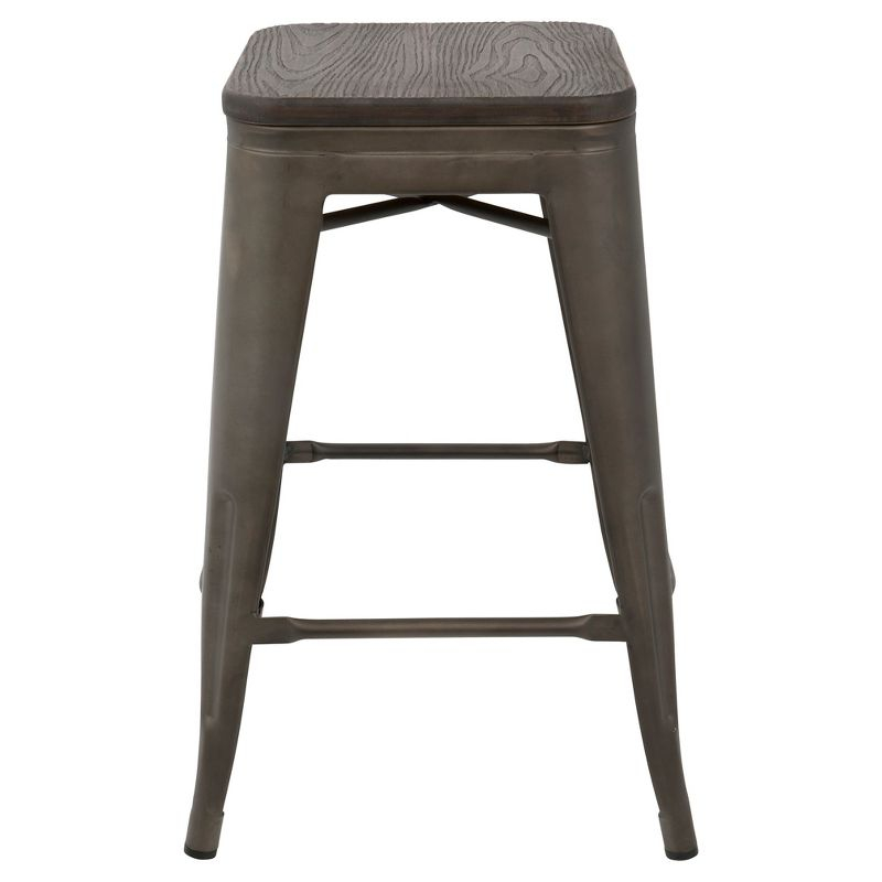 Set of 2 Oregon Industrial Stackable Counter Height Barstool with Frame Antique Wood - Lumisource