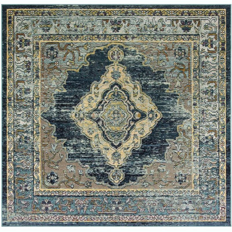 Crystal CRS500 Power Loomed Area Rug - Blue/Yellow - 7'x7' - Safavieh.