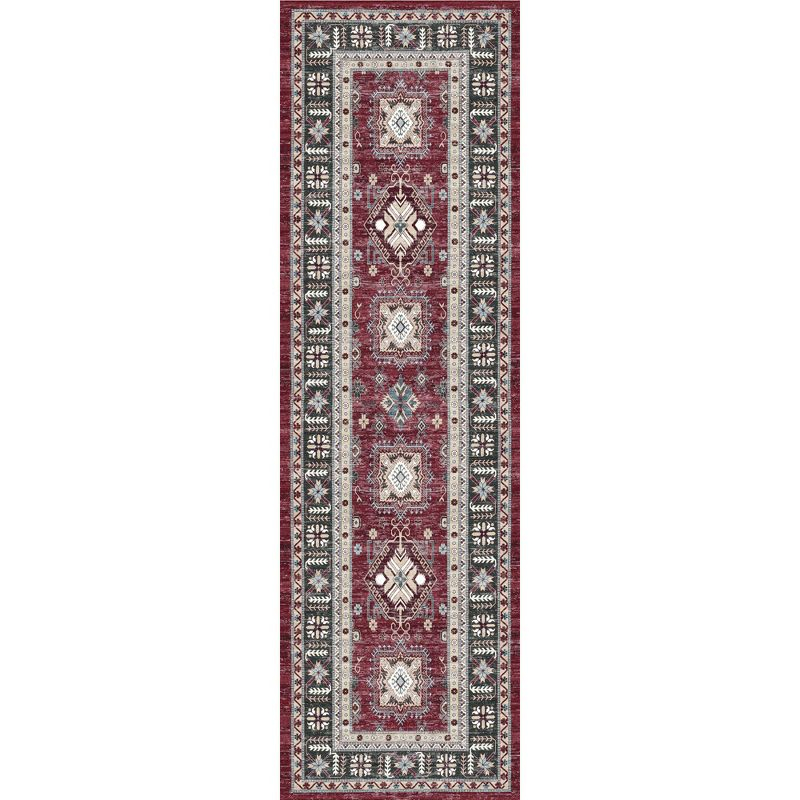 Nourison Fulton Vintage Medallion Non-Slip Flatwoven Indoor Rug Red 2'3" x 7'6"