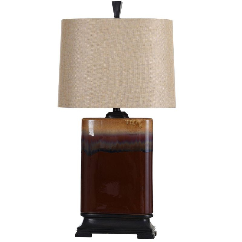 StyleCraft Reactive Glaze Table Lamp Burnt Red Glazed : Ceramic Body, Linen Shade, No Assembly Required