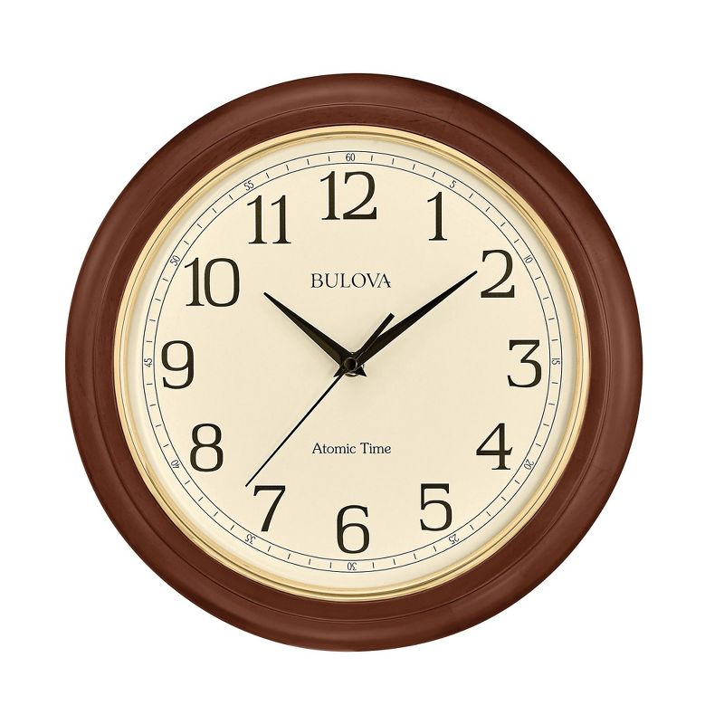 Bulova Clocks Atomic Time  Analog Quartz Wall Clock, Warm Brown Cherry