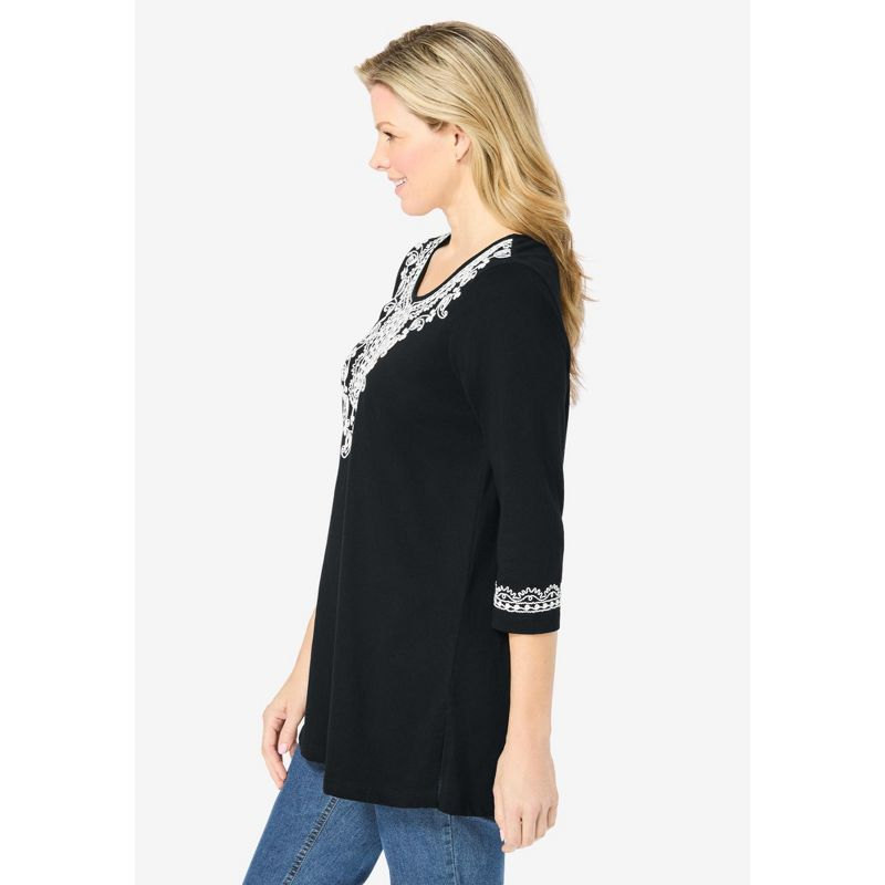 Woman Within Women's Plus Size Embroidered Knit Tunic - 18/20, Black