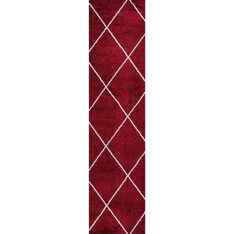 2'x10' Cole Minimalist Diamond Trellis Runner Rug, Red/White - JONATHAN Y