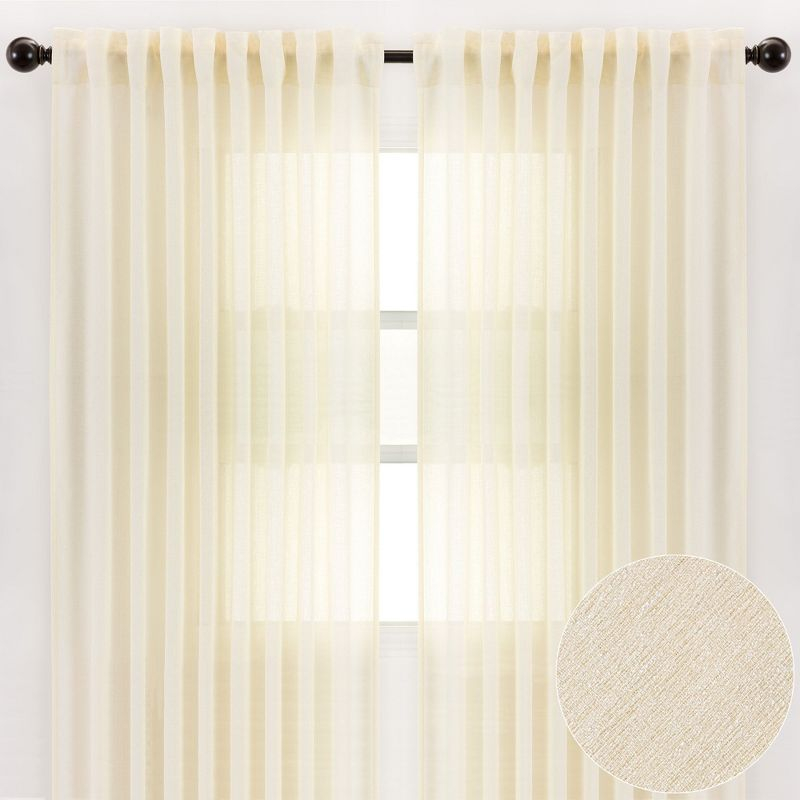 Chanasya 2pk Faux Belgian Flax Semi Sheer Window Curtain Panels - Set of 2 - 52 x 96 Inches Long - Yellow