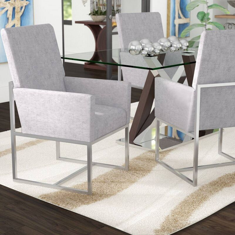 Element Velvet Dining Armchair Gray: High-Back, Stainless Steel Frame - Manhattan Comfort