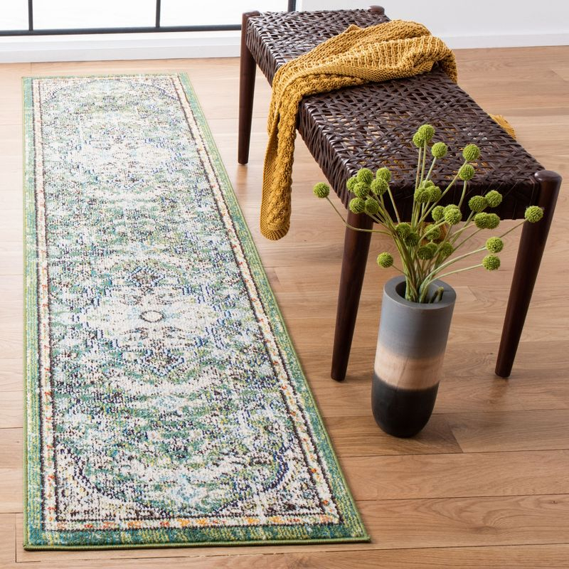 Madison MAD447 Power Loomed Indoor Runner Rug - Green/Turquoise - 2'2"x14' - Safavieh