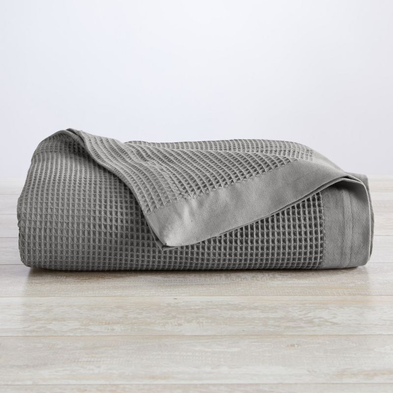 100% Cotton Lightweight Waffle Weave Summer Bed Blanket - Great Bay Home (Twin, Light Grey)