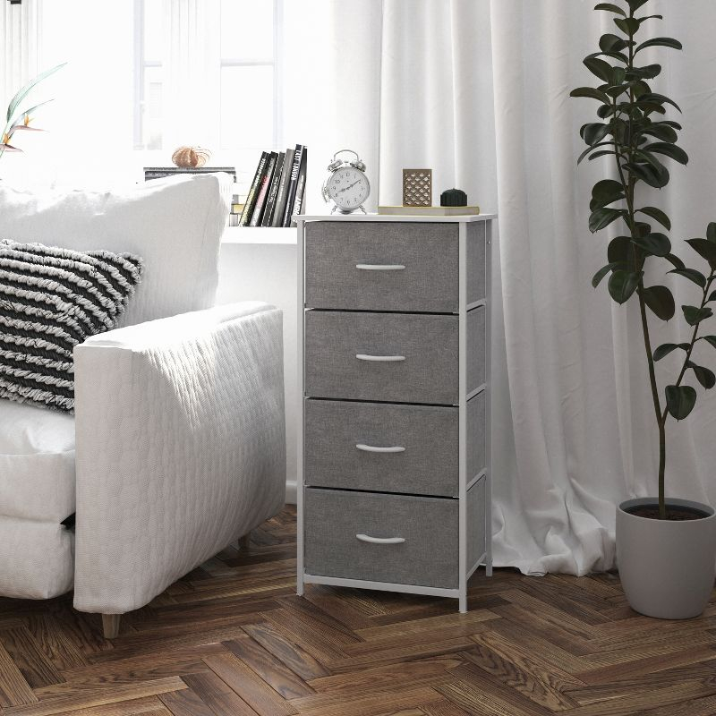 Flash Furniture 4 Drawer Dresser-Natural Wood Top/White Iron Frame/Natural Drawers-White Handles